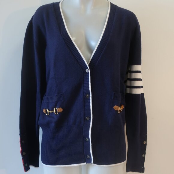 NWT Romi Basha Harper Navy Blue, White Cardigan Sweater O/S - Picture 2 of 10